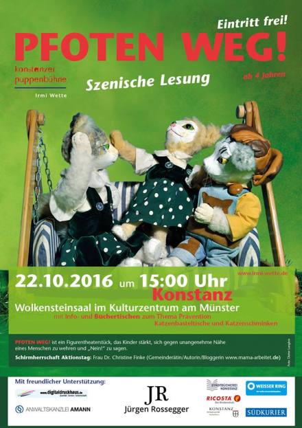 Plakat zur szenischen Lesung von Pfoten weg! im Oktober 2016 in Konstanz